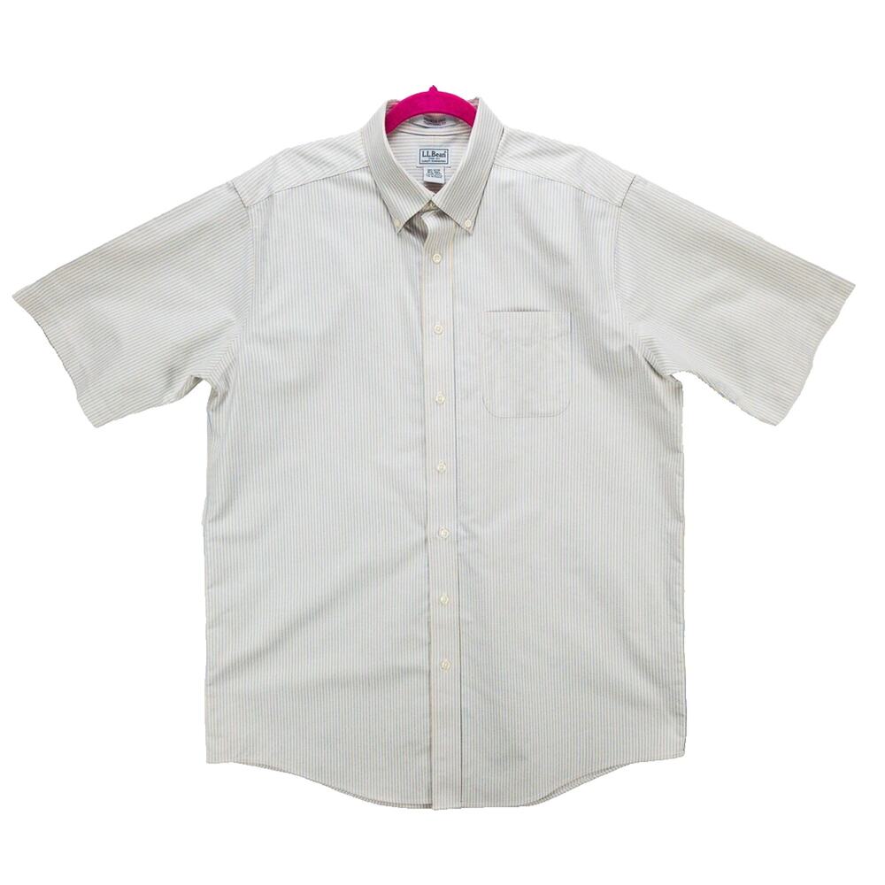 L.L.Bean Men's 16.5 Tall Wrinkle Free Shirt Yellow Blue Stripe Short Sleeve